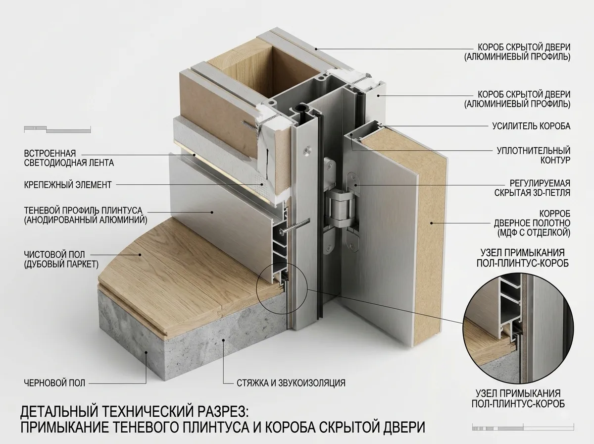 Стыковка с теневым плинтусом